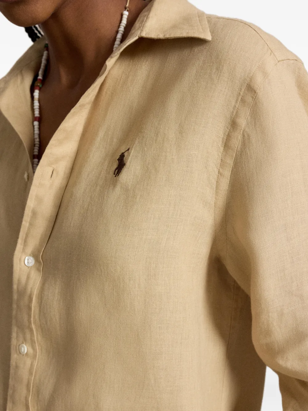 Polo Ralph Lauren Linnen blouse met borduurwerk Beige