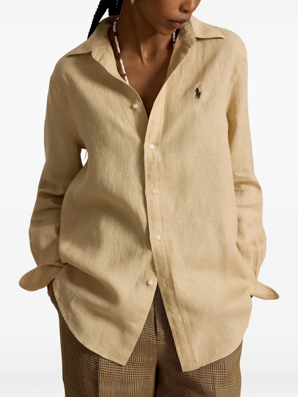 Polo Ralph Lauren Linnen blouse met borduurwerk Beige
