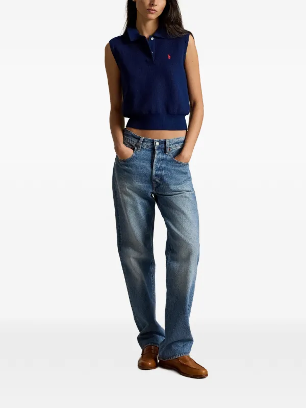 【本日価格】polo ralph lauren ノースリーブニットセーター Polo Ralph Lauren クロップド ノースリーブセーター | ブルー
