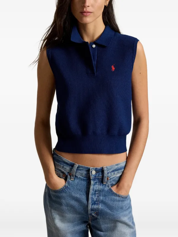 【本日価格】polo ralph lauren ノースリーブニットセーター Polo Ralph Lauren クロップド ノースリーブセーター | ブルー