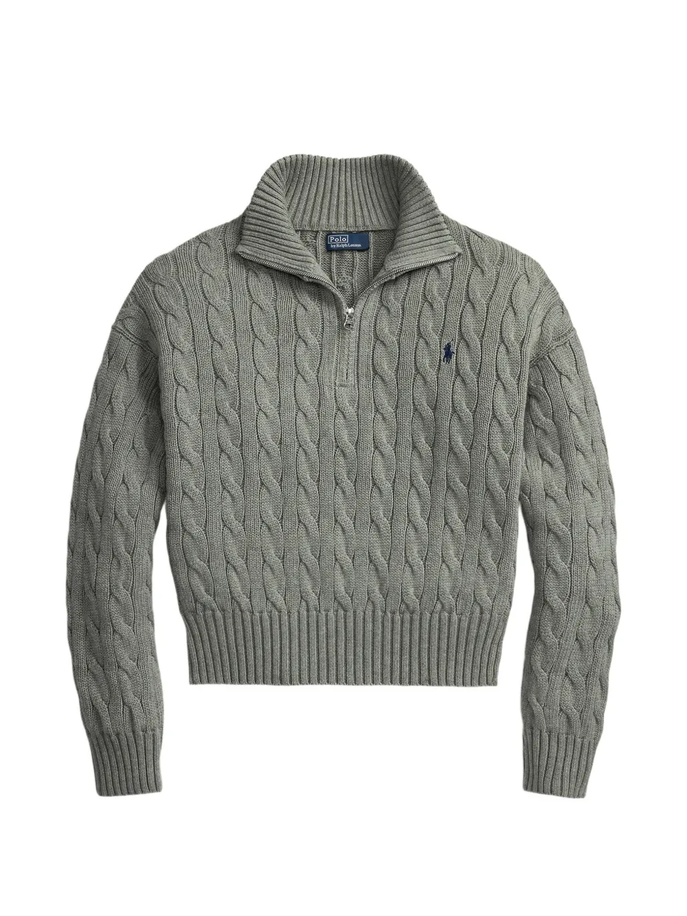 Polo Ralph Lauren Zopfmuster-Pullover mit Viertelreißverschluss - Grau
