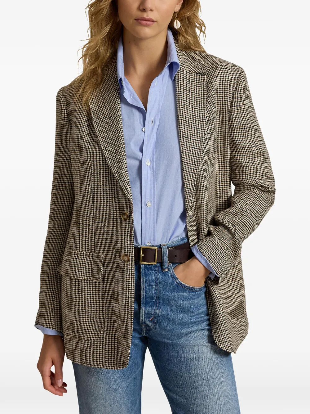 Polo Ralph Lauren Michele blazer met pied-de-poule print Beige