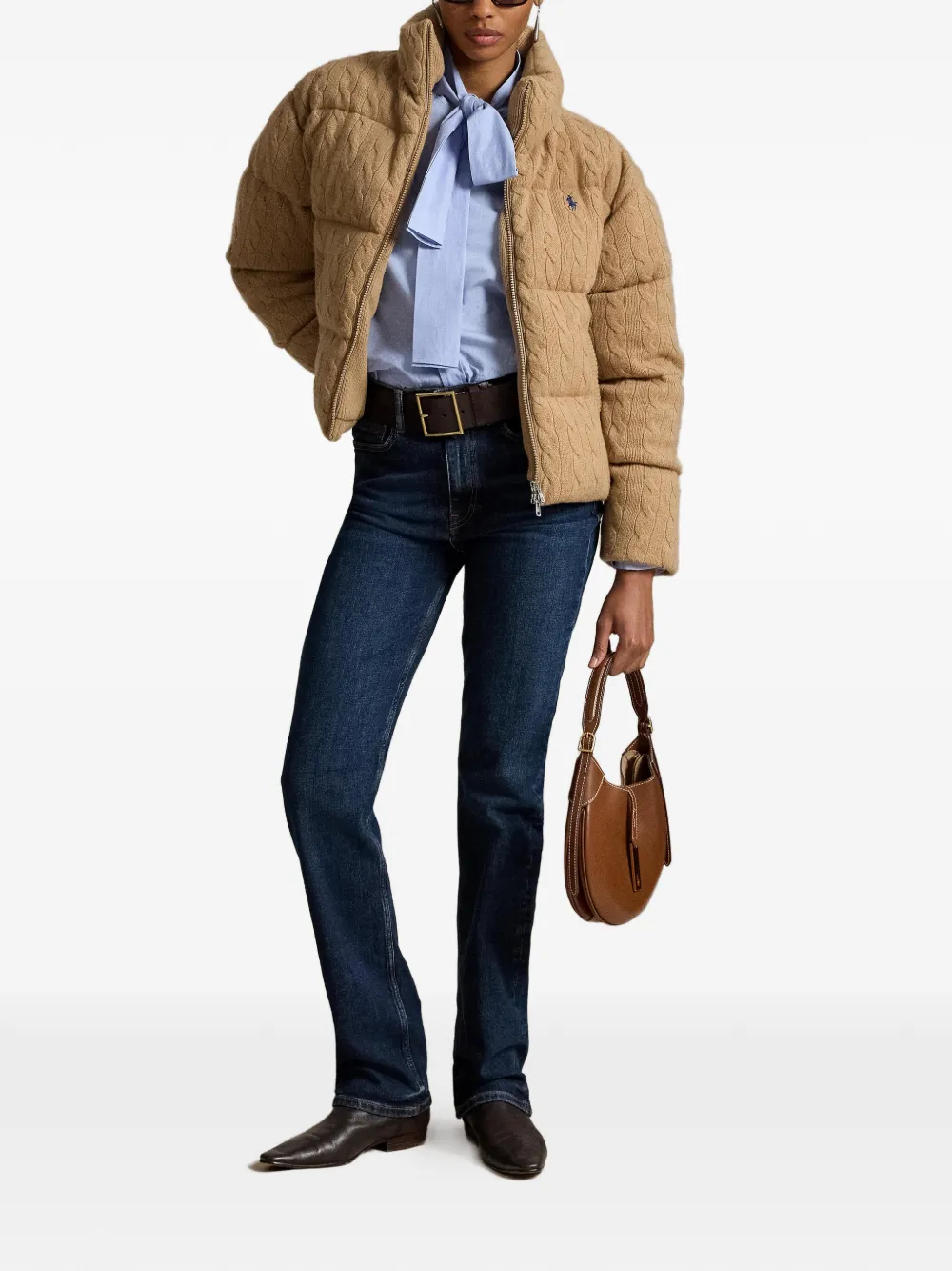 Polo Ralph Lauren Kabelgebreid donsjack van wol-kasjmier Bruin