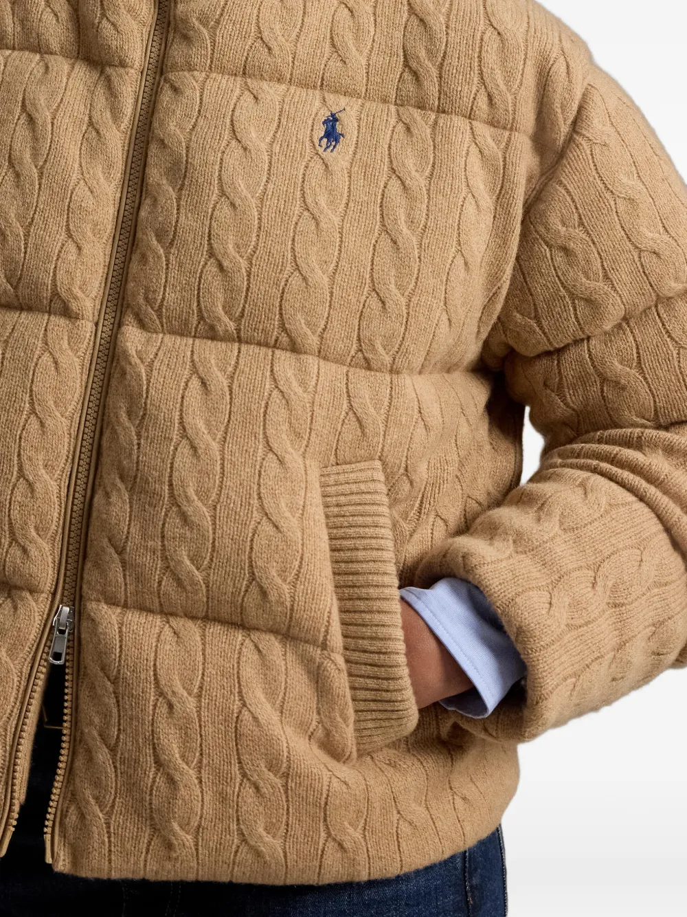 Polo Ralph Lauren Kabelgebreid donsjack van wol-kasjmier Bruin