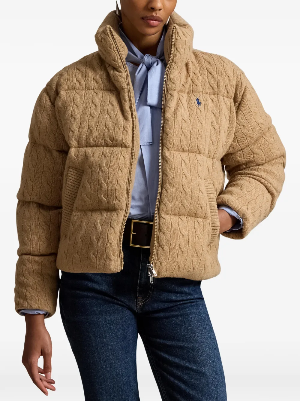 Polo Ralph Lauren Kabelgebreid donsjack van wol-kasjmier Bruin