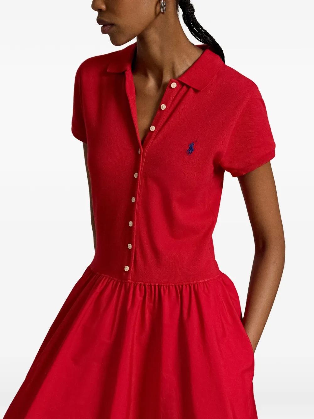 Polo Ralph Lauren Katoenen midi-jurk met polokraag en knoopdetail Rood