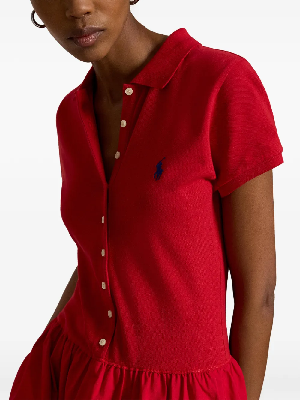 Polo Ralph Lauren Katoenen midi-jurk met polokraag en knoopdetail Rood