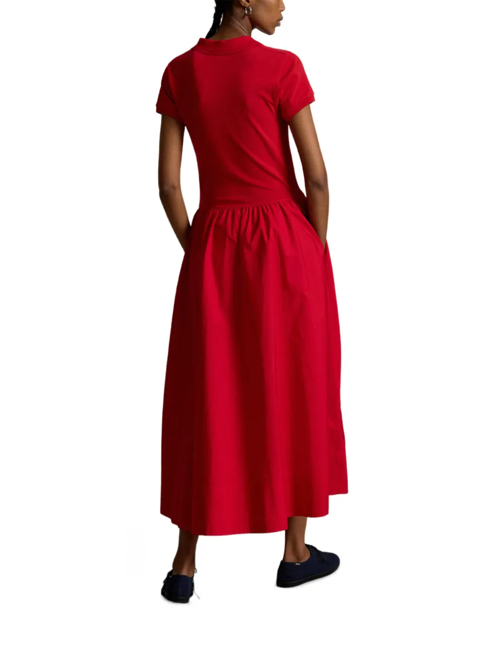 Polo Ralph Lauren Katoenen midi-jurk met polokraag en knoopdetail Rood