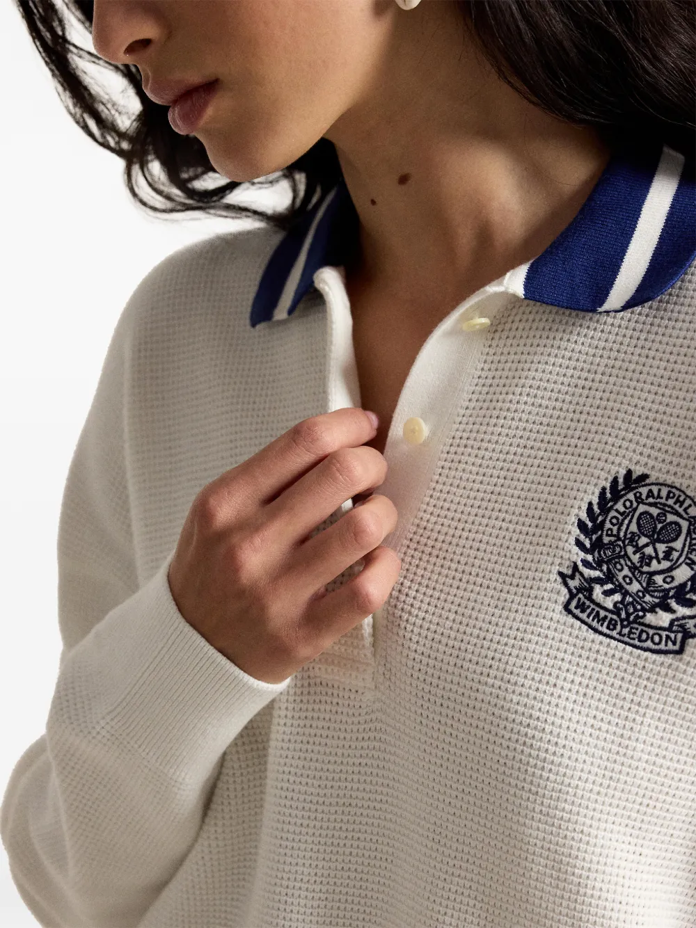 Polo Ralph Lauren Wimbledon wafelgebreid trui met borduurwerk Beige