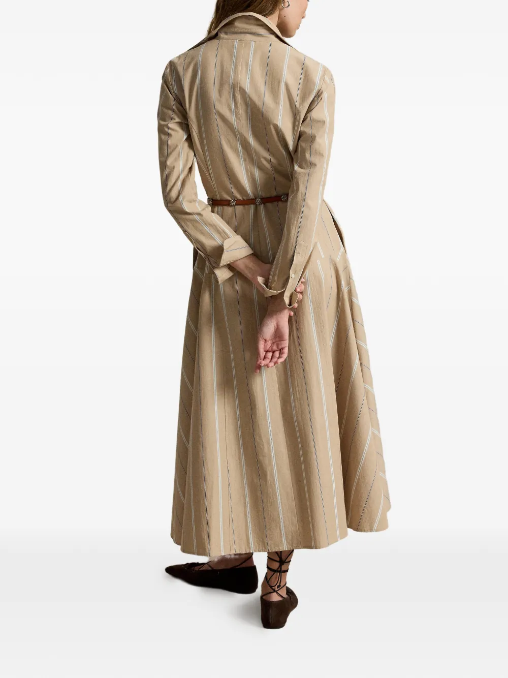 Polo Ralph Lauren Gestreepte blousejurk met katoenen vlakken Beige
