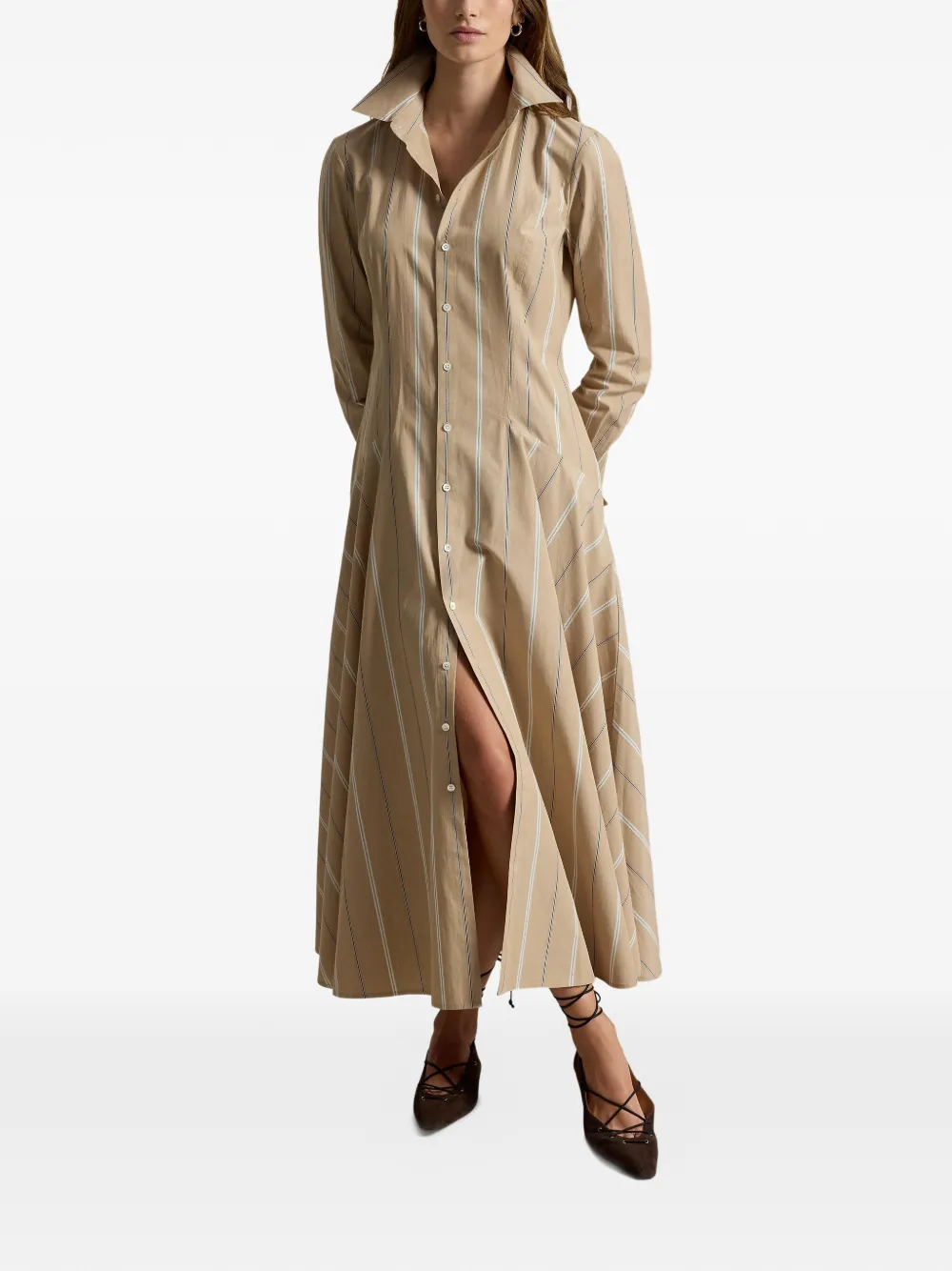 Polo Ralph Lauren Gestreepte blousejurk met katoenen vlakken Beige