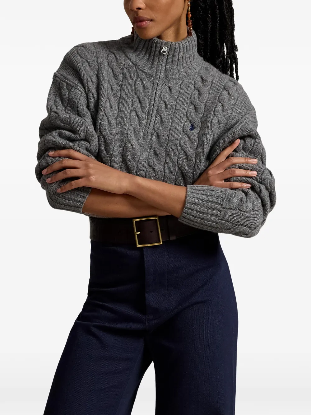 Polo Ralph Lauren Kabelgebreide trui met geborduurd logo Grijs