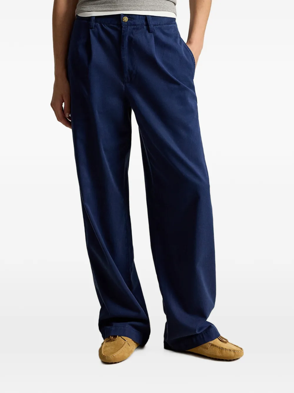 Polo Ralph Lauren Pleated Cotton-blend Relaxed Trousers in Blue, view 3