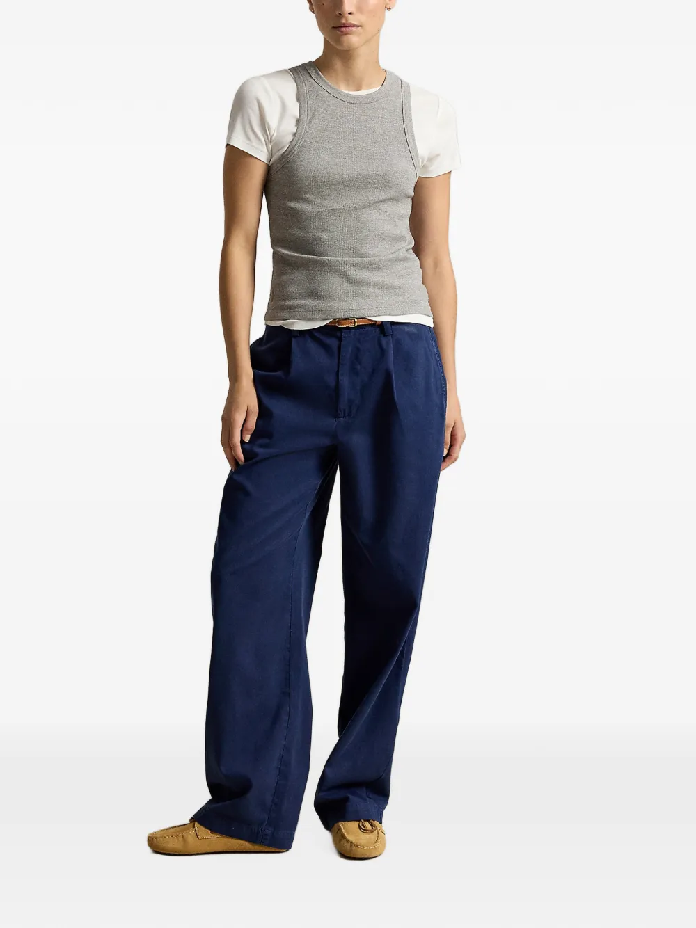 Polo Ralph Lauren Pleated Cotton-blend Relaxed Trousers in Blue, view 2