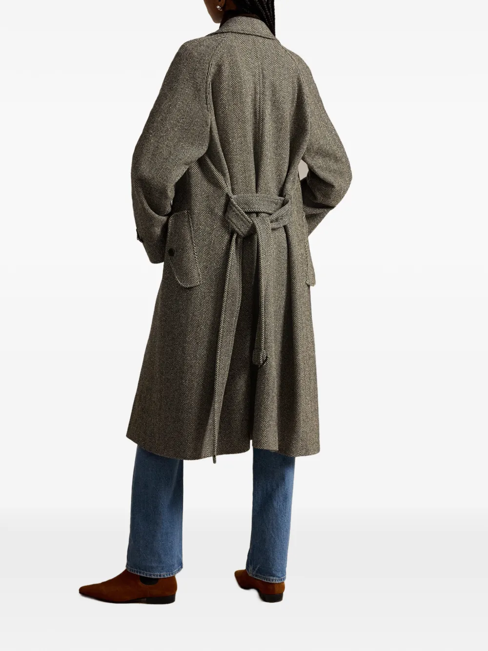 Polo Ralph Lauren Jas met visgraatpatroon en ceintuur Zwart