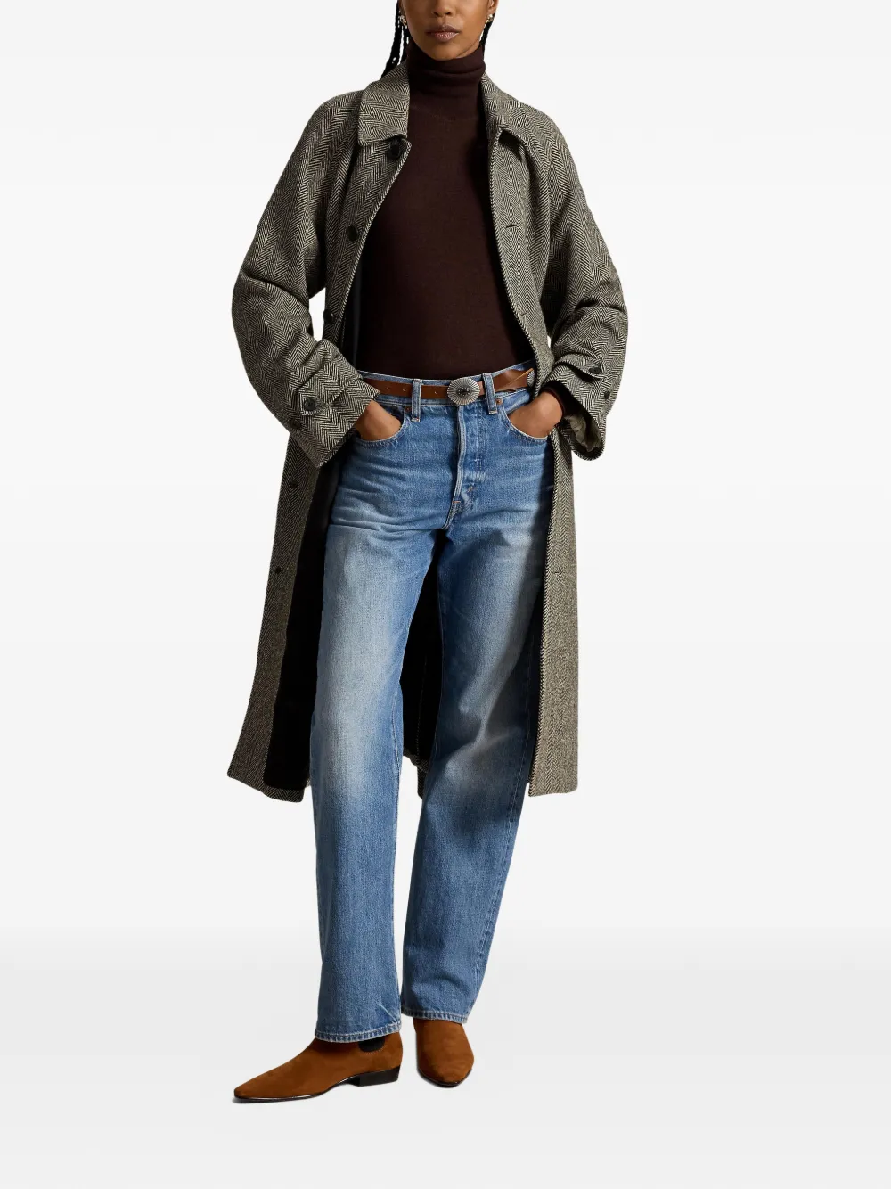 Polo Ralph Lauren Jas met visgraatpatroon en ceintuur Zwart