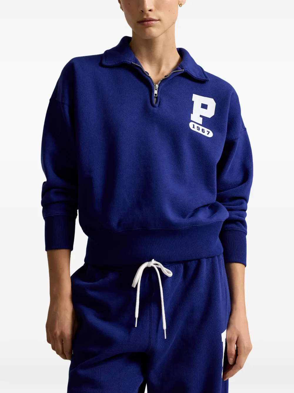 Polo Ralph Lauren Fleece sweater met kwartrits en P-logo Blauw