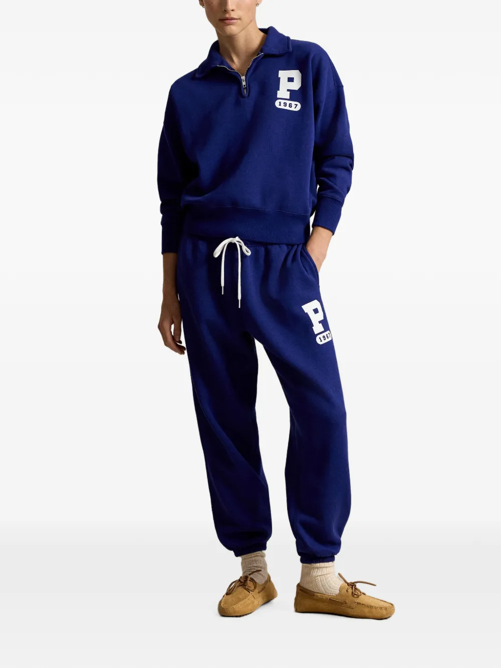 Polo Ralph Lauren Fleece sweater met kwartrits en P-logo Blauw
