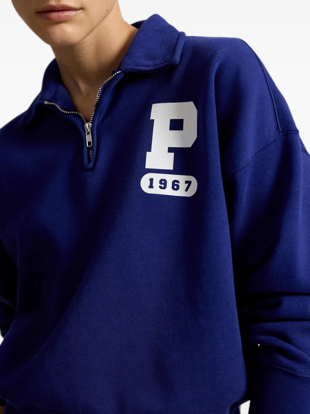 Polo Ralph Lauren Fleece sweater met kwartrits en P-logo Blauw