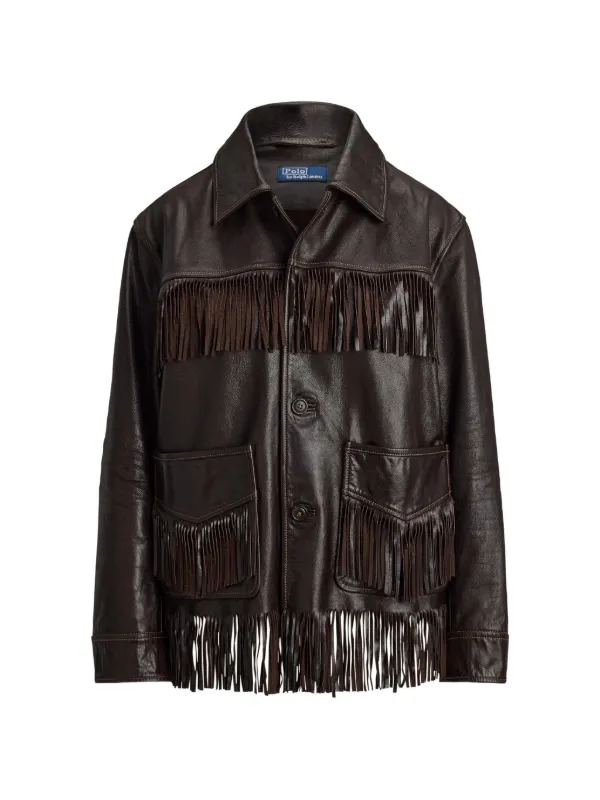 Polo Ralph Lauren Fringe-trim Leather Jacket in Brown