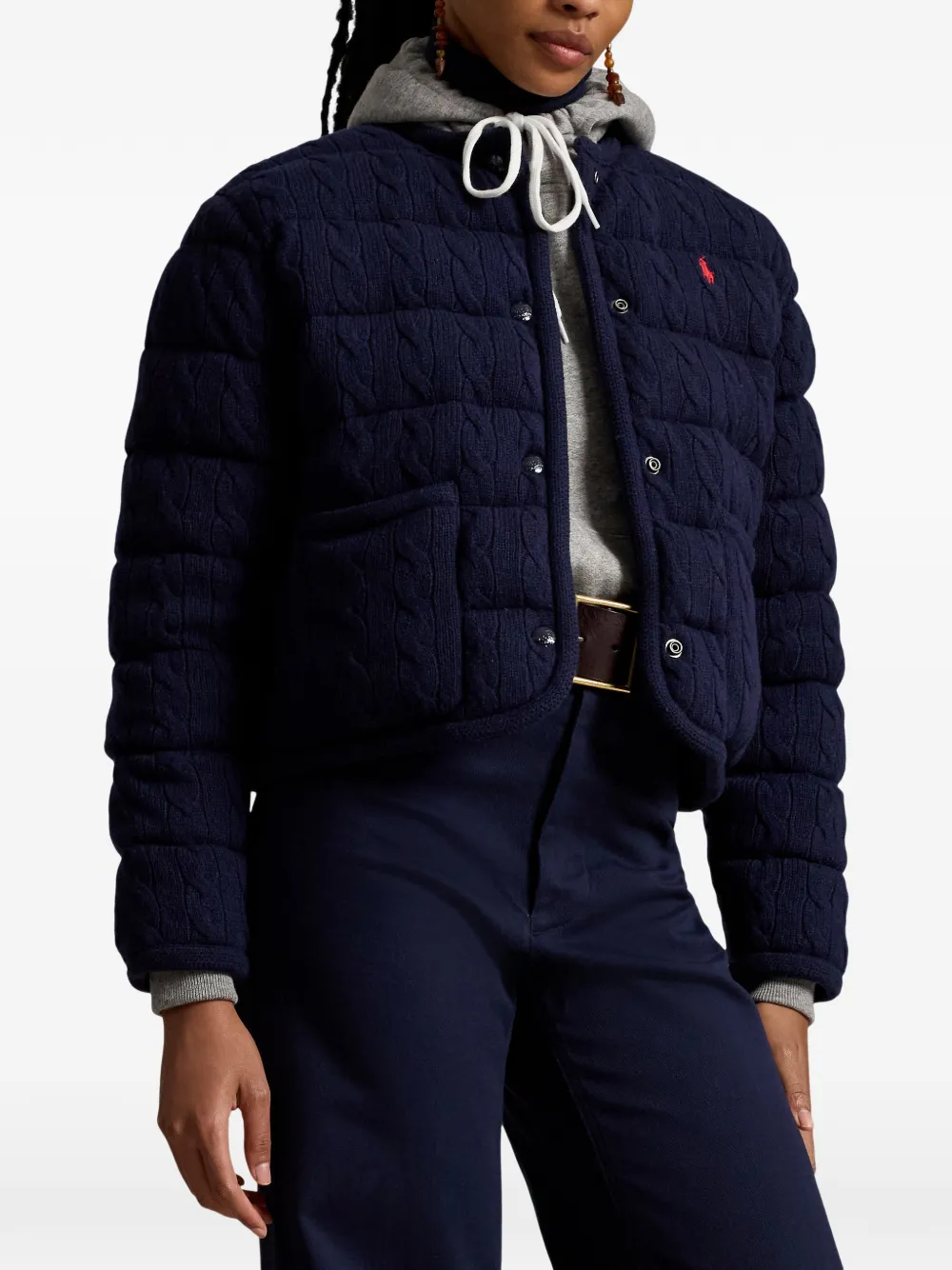 Polo Ralph Lauren Cable-knit Quilted Jacket in Blue, view 3