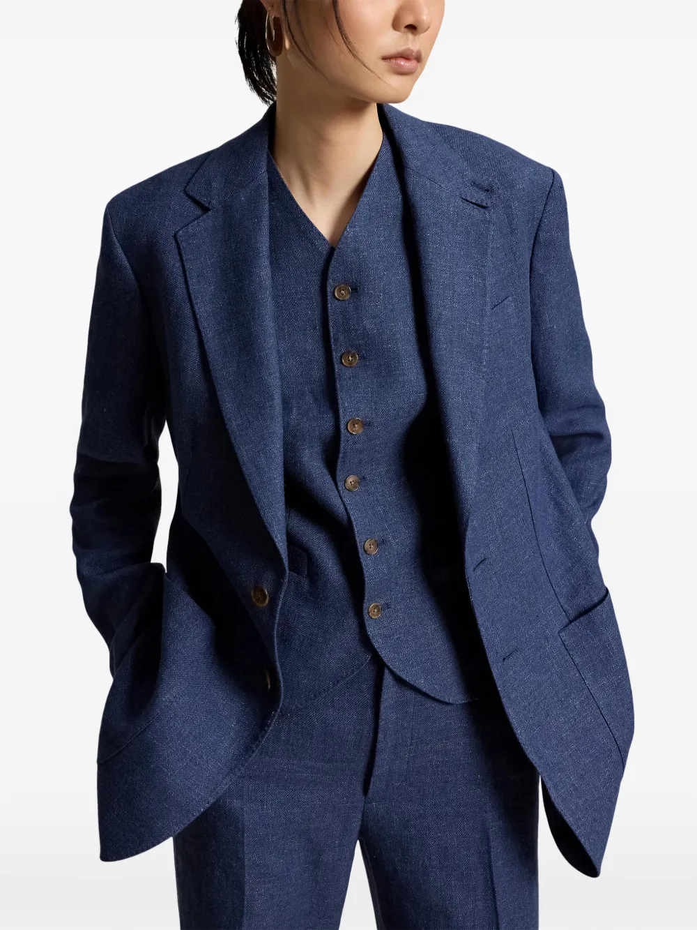 Polo Ralph Lauren Linnen blazer met enkele rij knopen Blauw