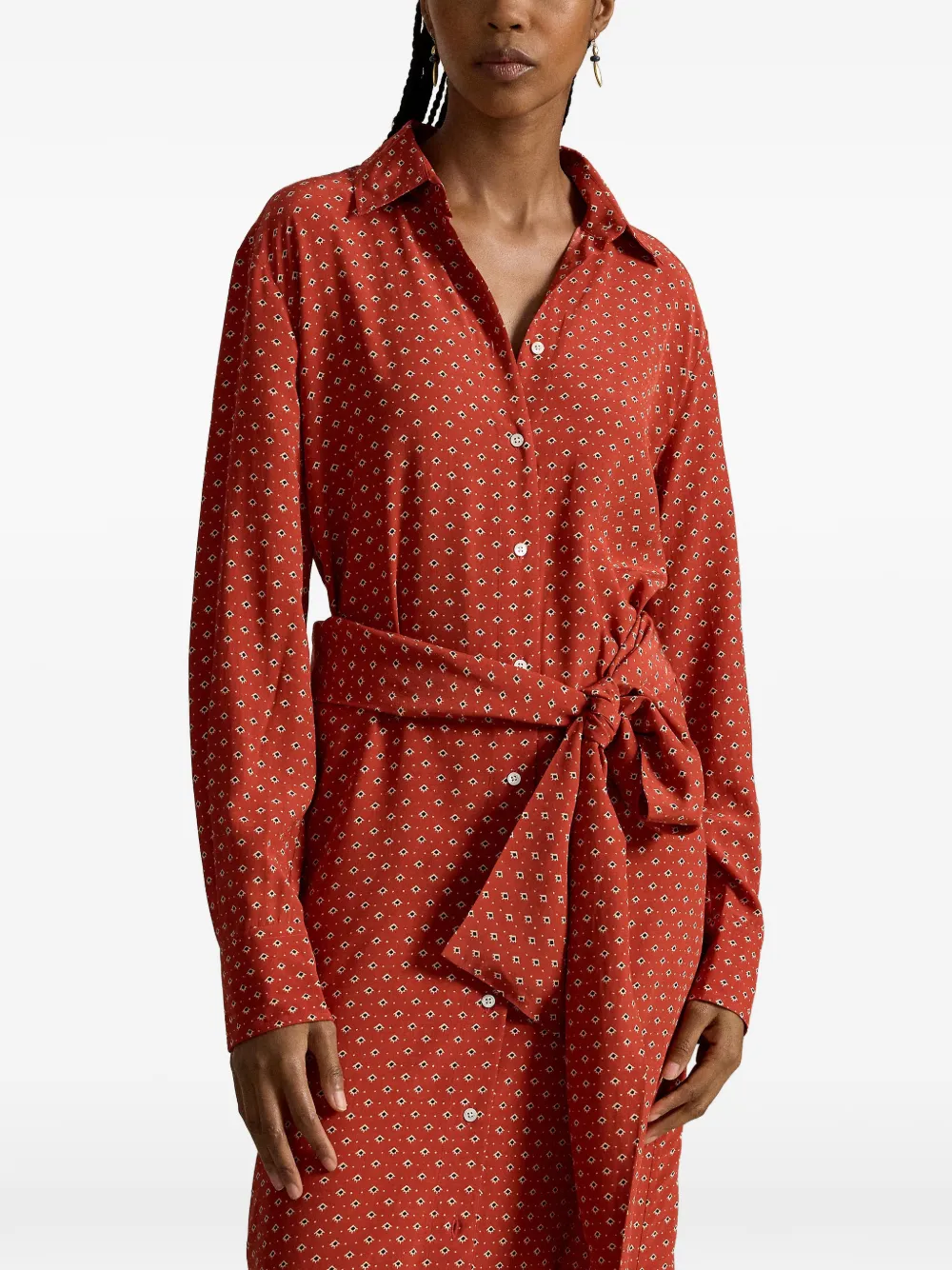 Polo Ralph Lauren Blousejurk met geometrische print en ceintuur Rood