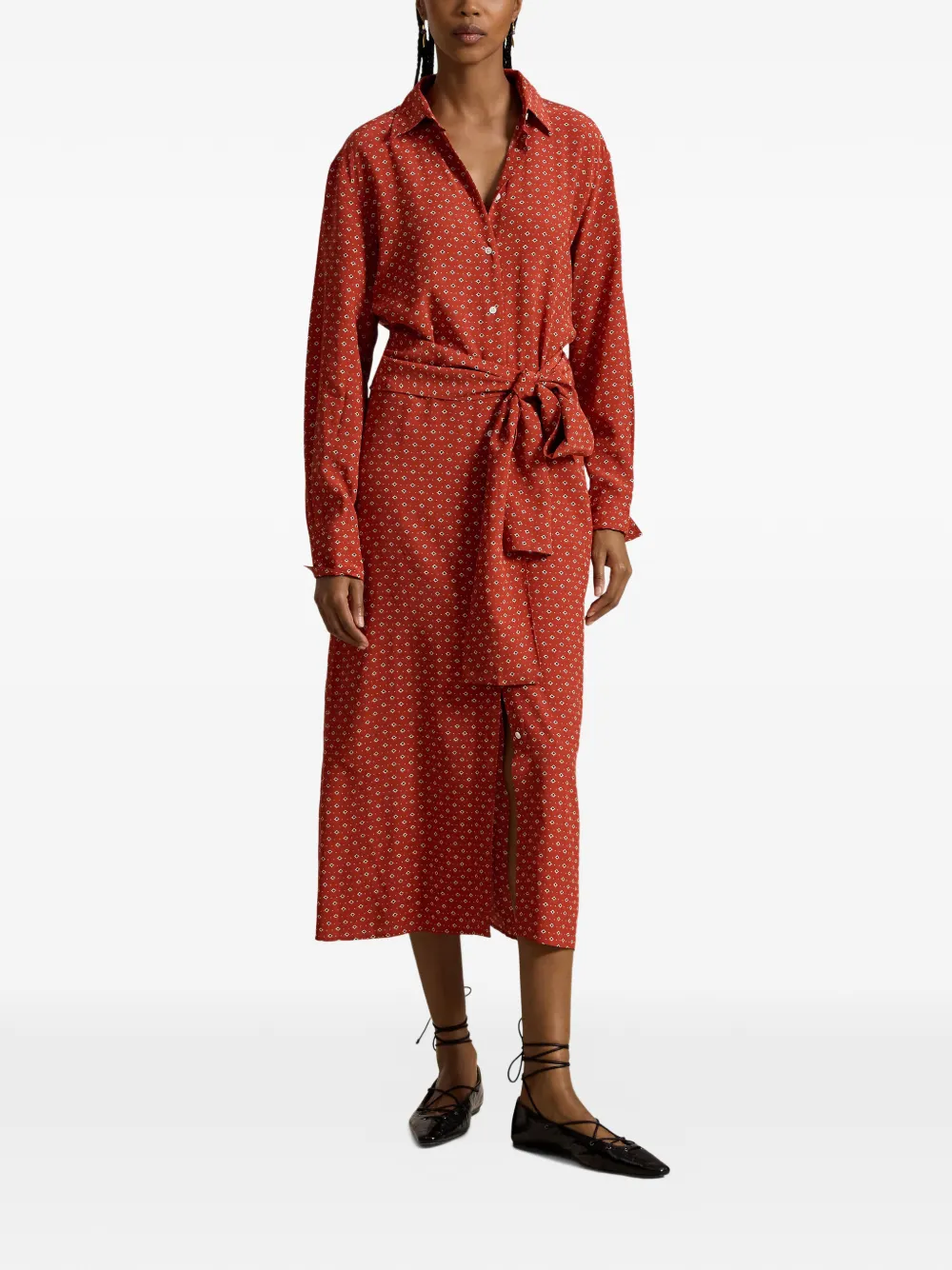 Polo Ralph Lauren Blousejurk met geometrische print en ceintuur Rood