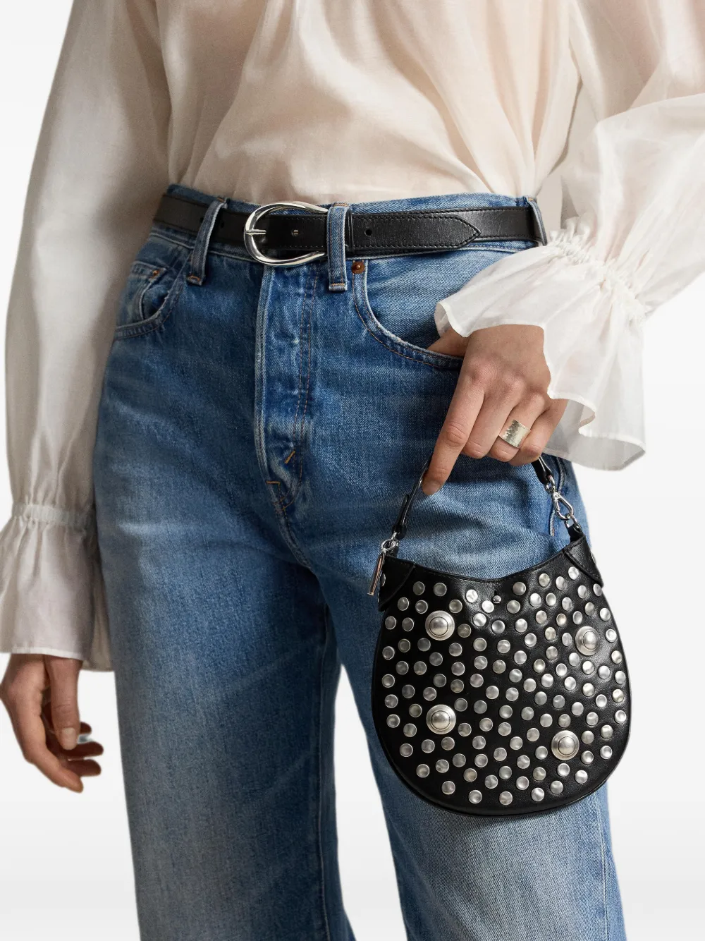 Polo Ralph Lauren Leren schoudertas verfraaid met studs Zwart