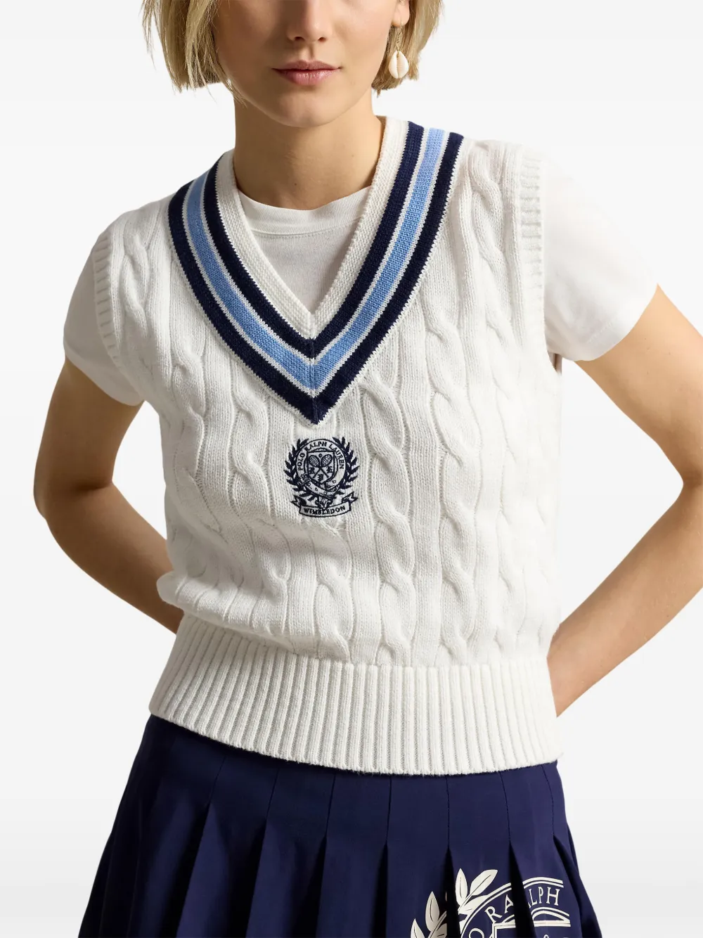 Polo Ralph Lauren Wimbledon top met V-hals Wit