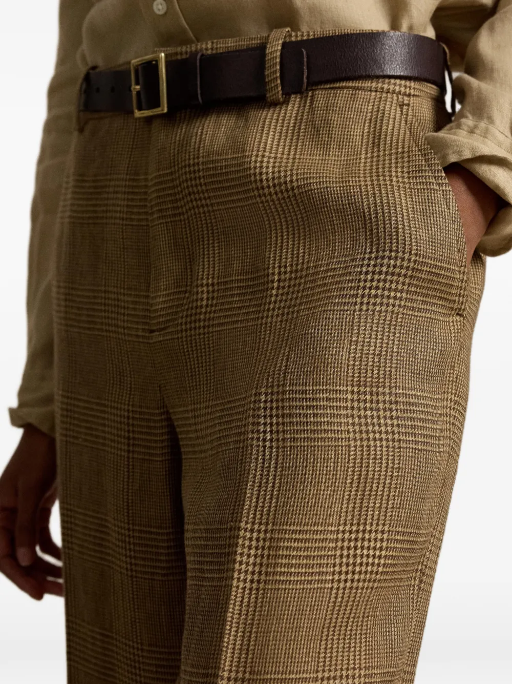 Polo Ralph Lauren Glen Plaid linnen tweed straight broek Bruin