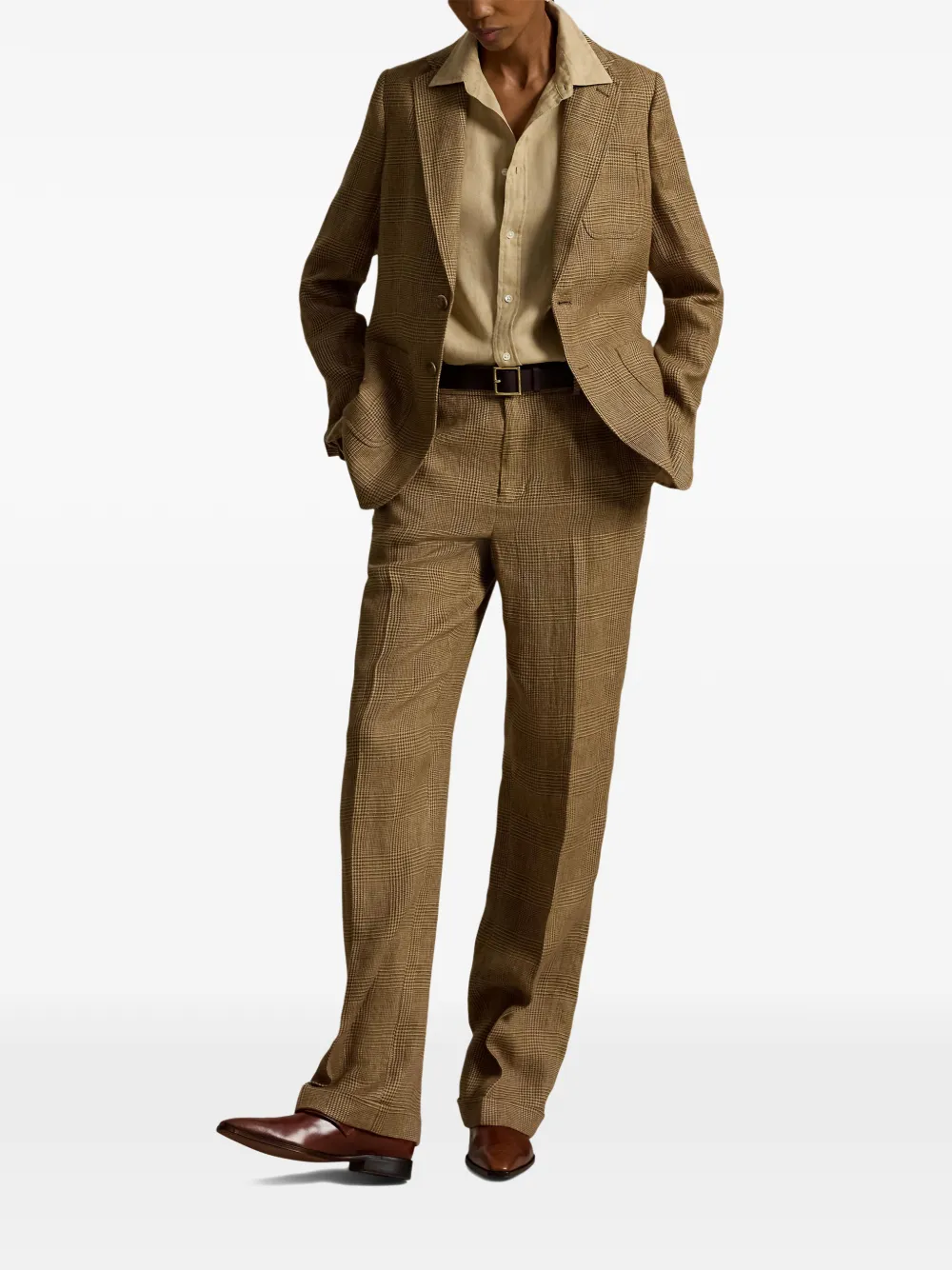 Polo Ralph Lauren Glen Plaid linnen tweed straight broek Bruin