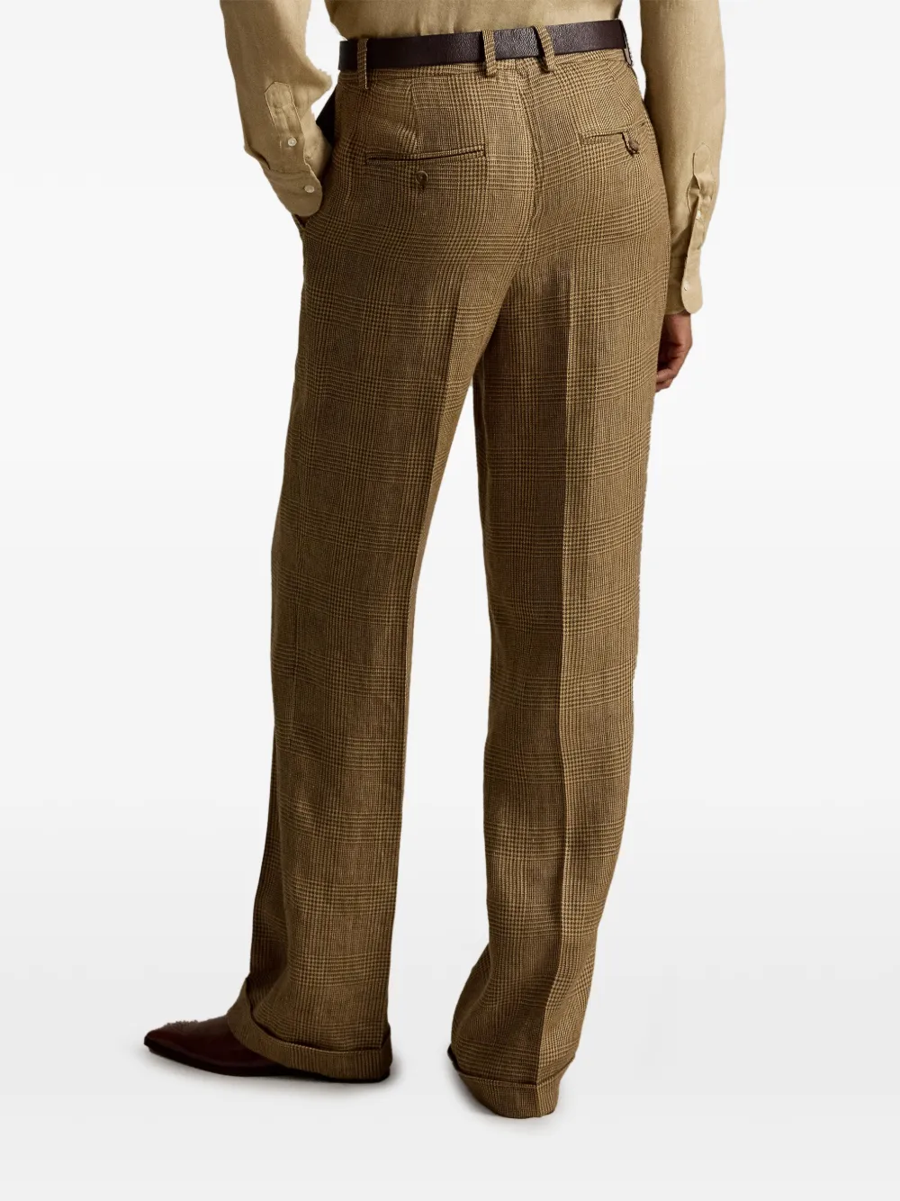 Polo Ralph Lauren Glen Plaid linnen tweed straight broek Bruin