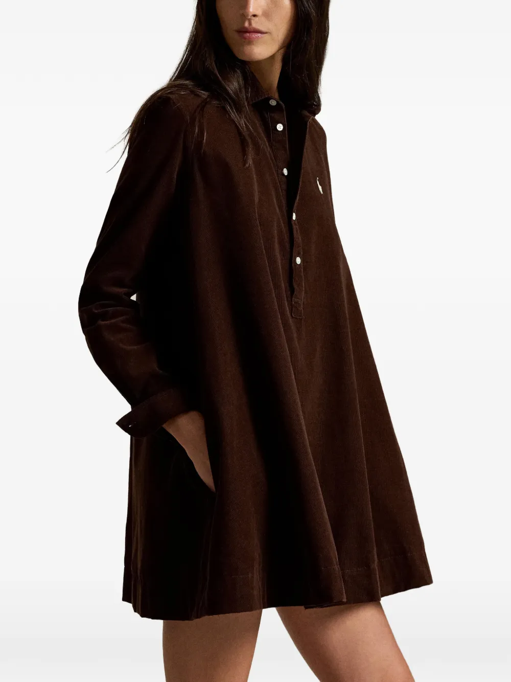 Polo Ralph Lauren Ribfluwelen jurk met lange mouwen Bruin