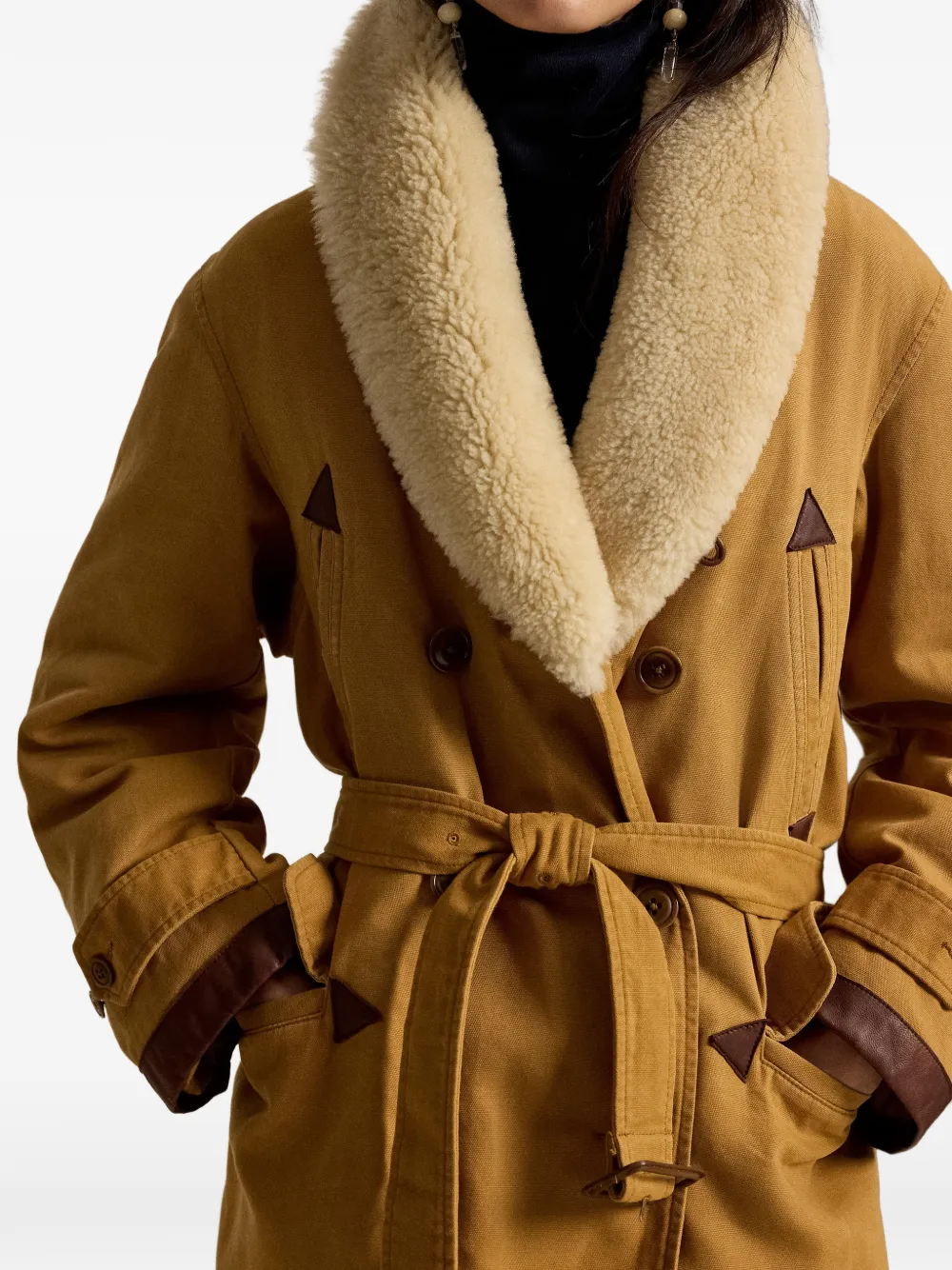 Polo Ralph Lauren Country Ranch jas met lammy kraag en ceintuur Bruin
