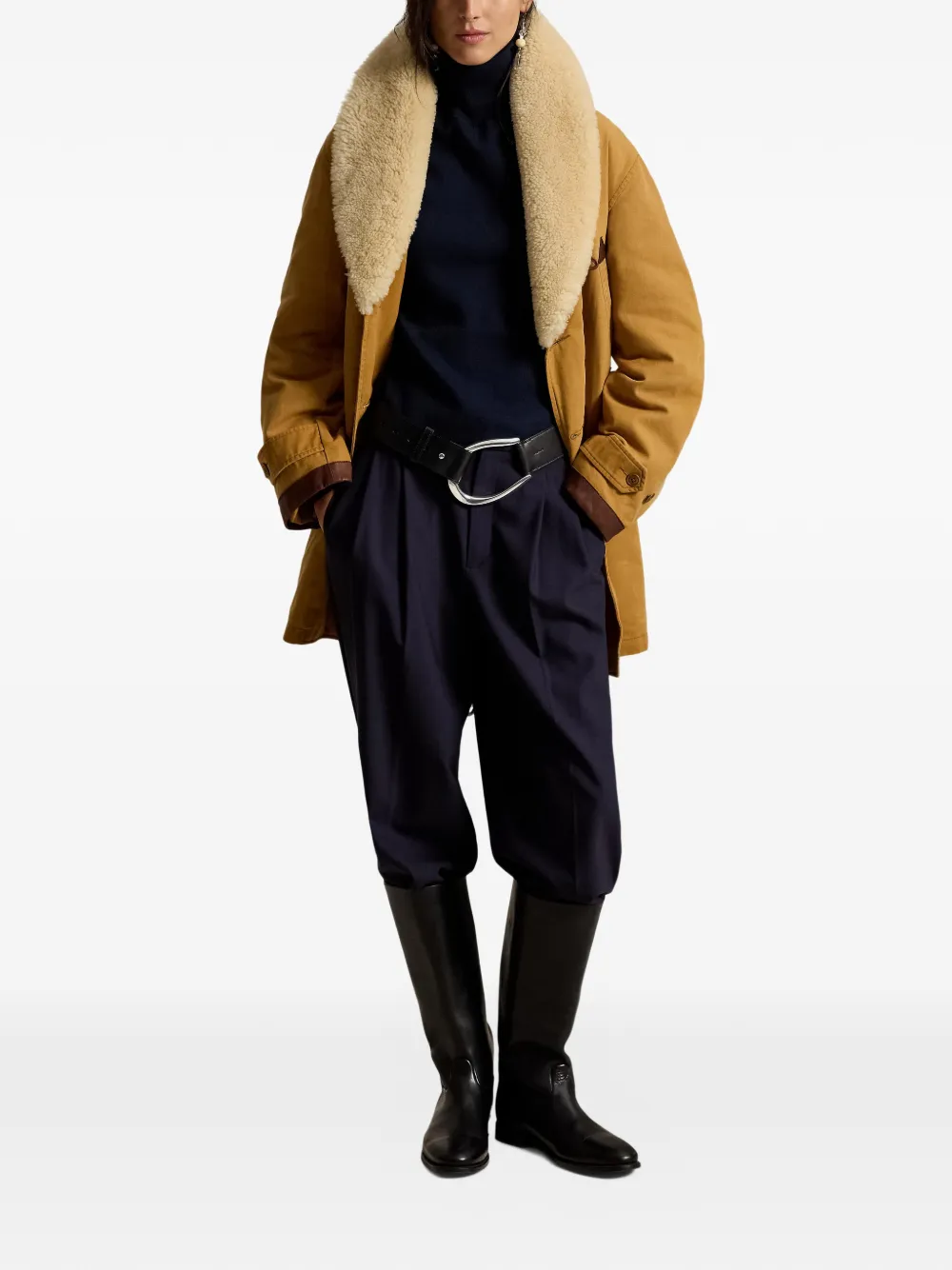 Polo Ralph Lauren Country Ranch jas met lammy kraag en ceintuur Bruin