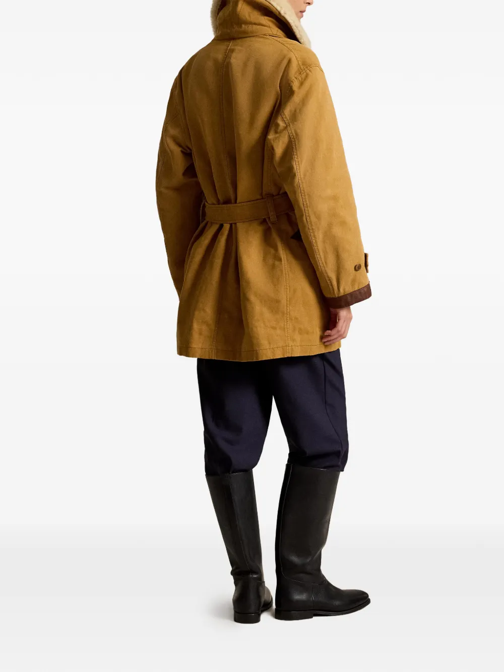Polo Ralph Lauren Country Ranch jas met lammy kraag en ceintuur Bruin