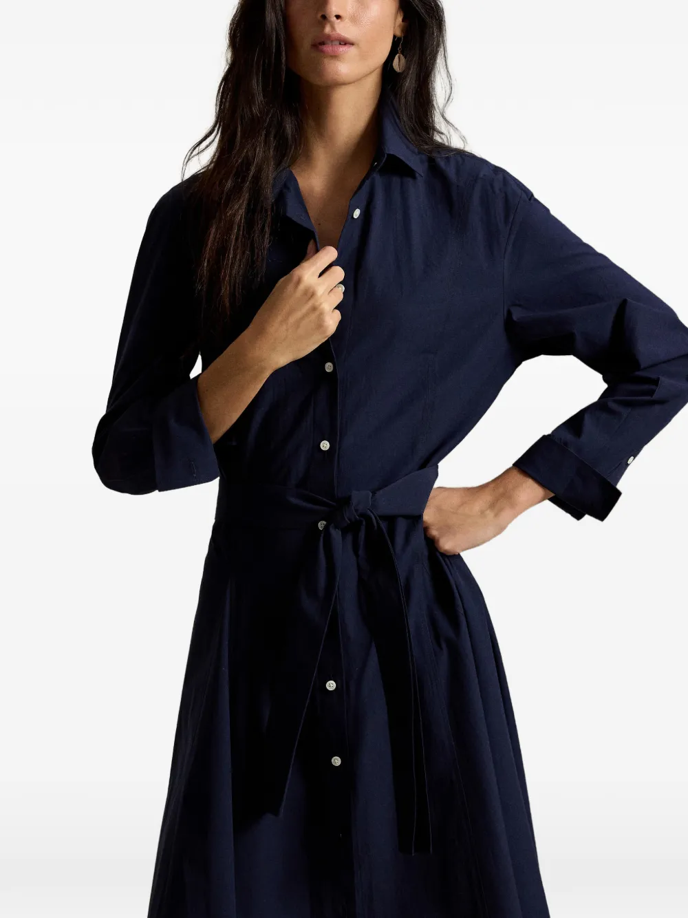 Polo Ralph Lauren Florence midi-blousejurk met ceintuur Blauw