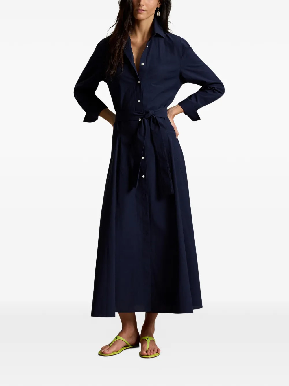 Polo Ralph Lauren Florence midi-blousejurk met ceintuur Blauw