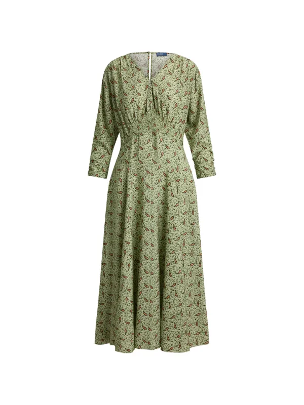 Polo Ralph Lauren Paisley V-neck Midi Dress in Green