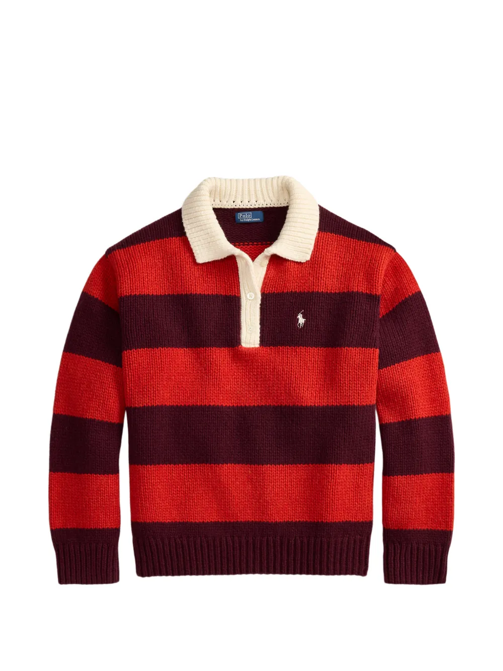 Polo Ralph Lauren Gestreifter Pullover mit Polokragen - Rot