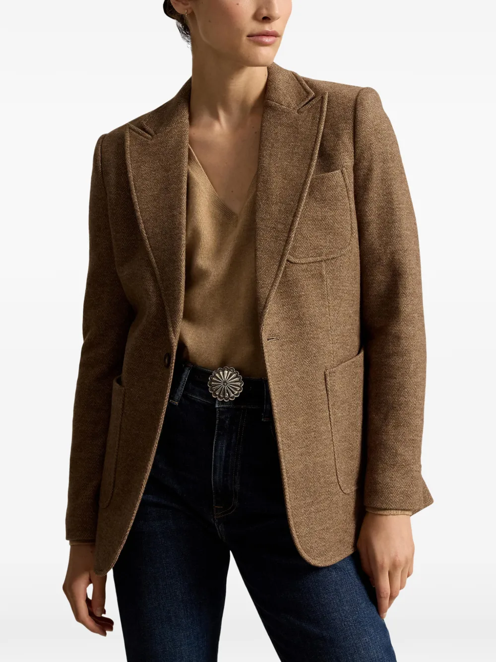 Polo Ralph Lauren Colbert met enkele rij knopen van wol-katoen Bruin