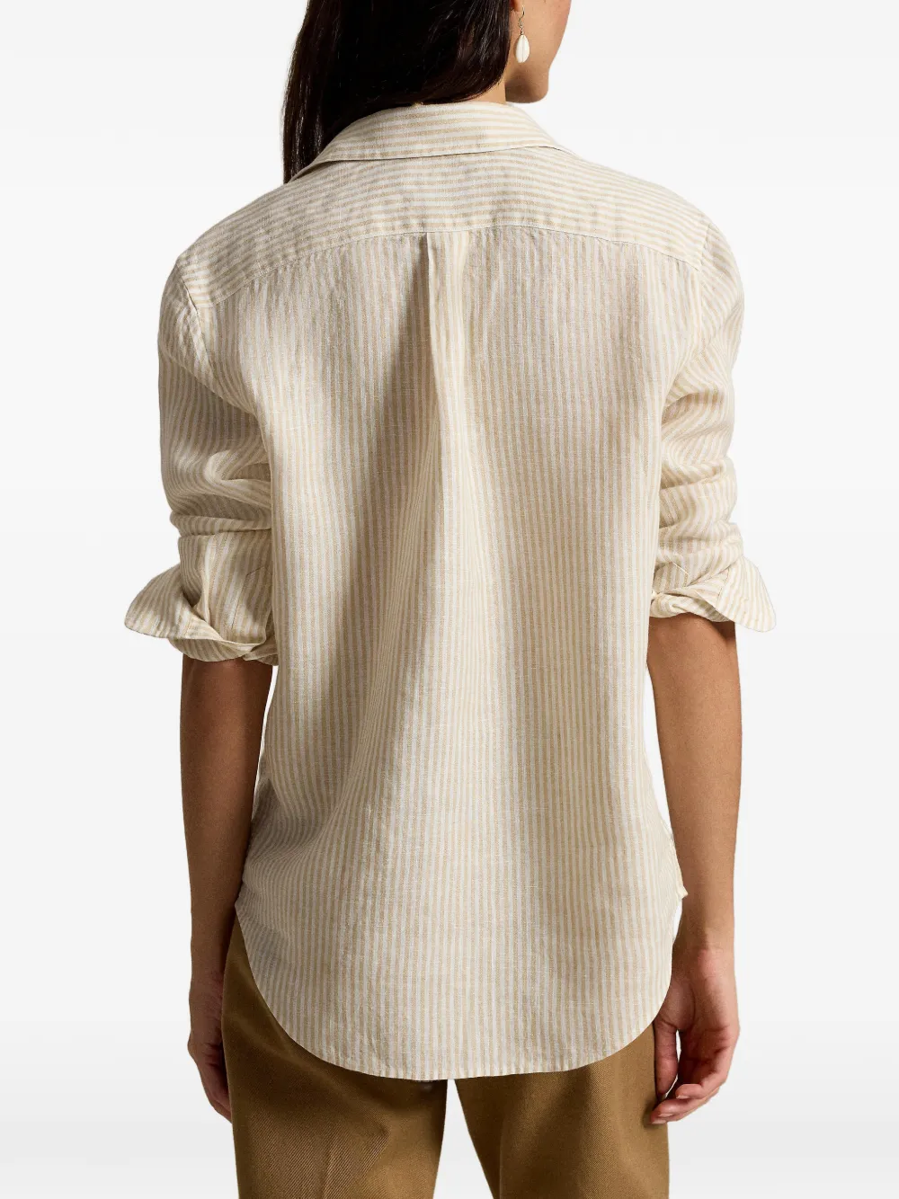 Polo Ralph Lauren Classic fit gestreepte linnen blouse Beige