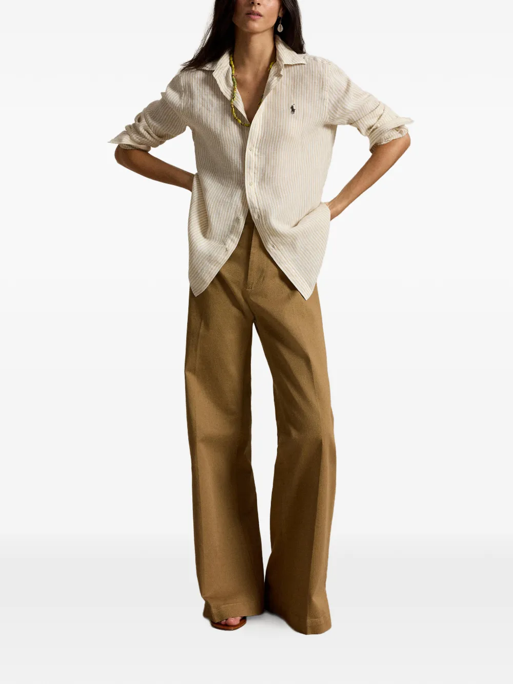 Polo Ralph Lauren Classic fit gestreepte linnen blouse Beige
