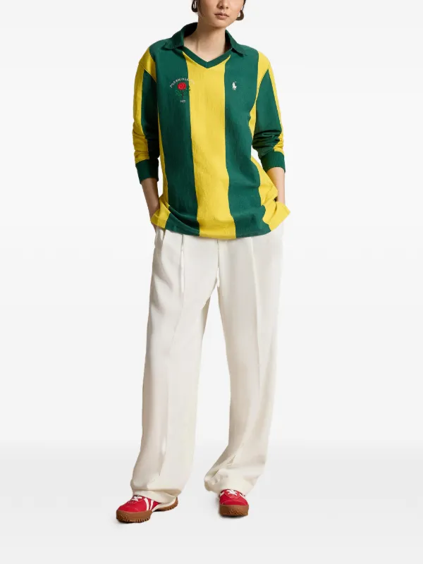 Polo Ralph Lauren Striped V-neck Polo Top | Green | FARFETCH