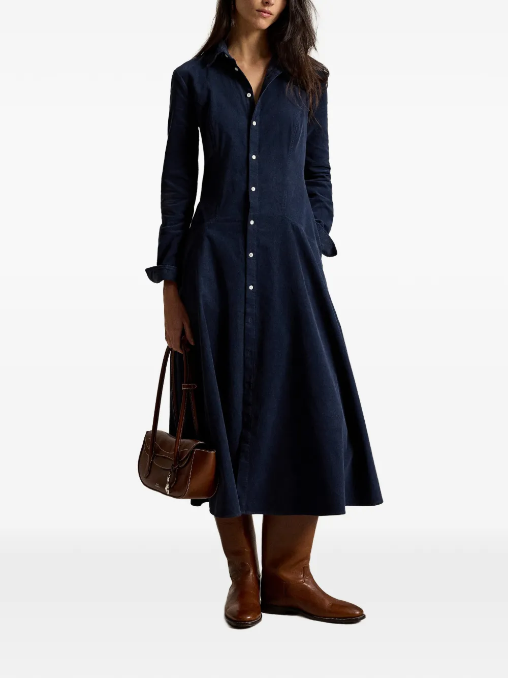 Polo Ralph Lauren Tyler ribfluwelen blousejurk Blauw