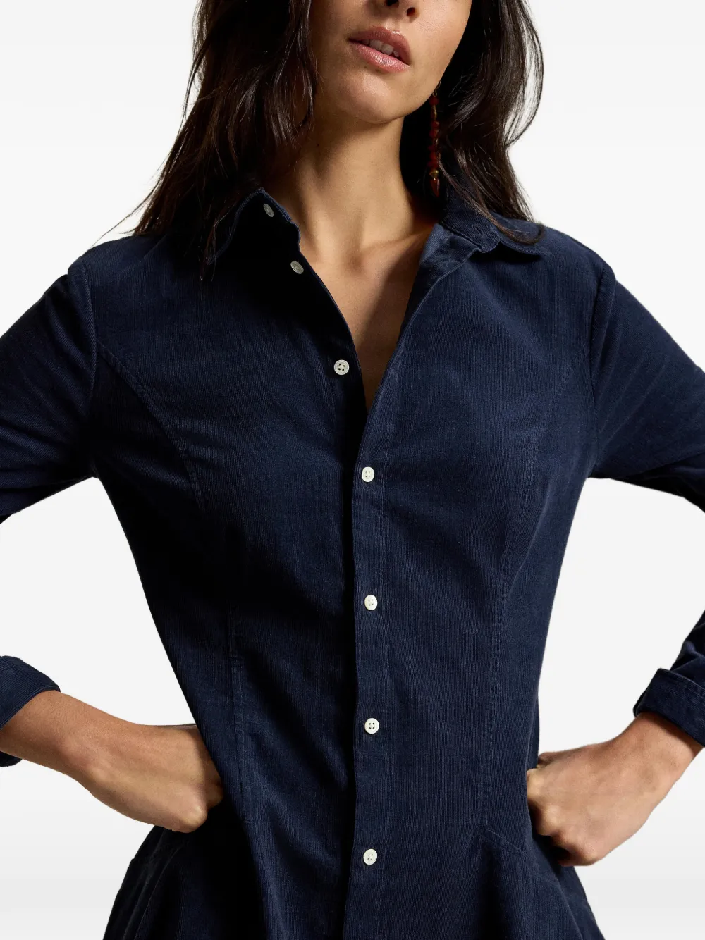Polo Ralph Lauren Tyler ribfluwelen blousejurk Blauw