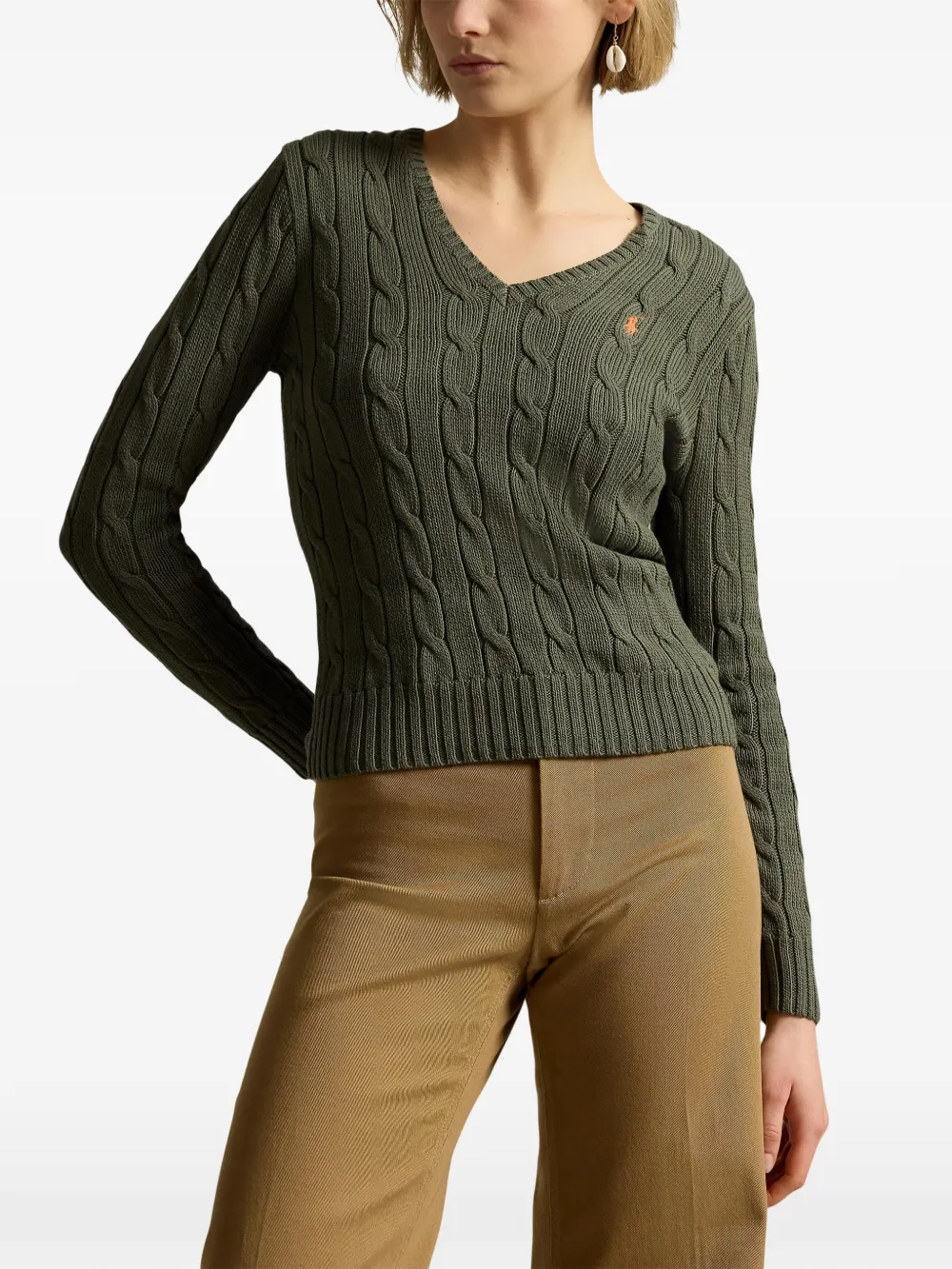 Polo Ralph Lauren Kabelgebreide trui met V-hals Groen