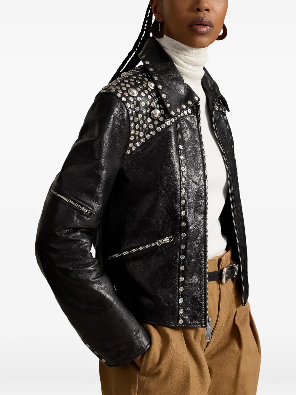Polo Ralph Lauren Leren jack verfraaid met studs Zwart