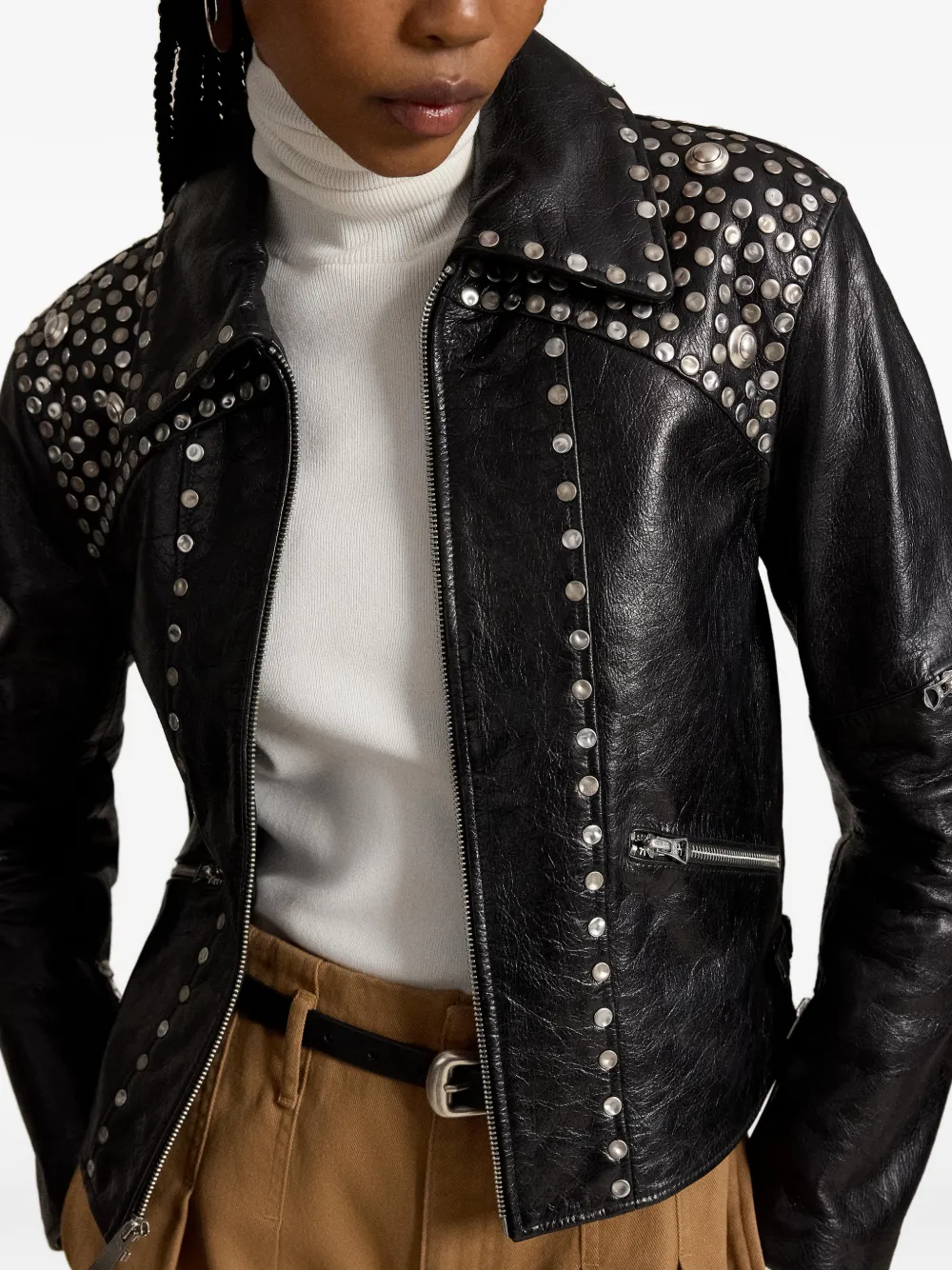 Polo Ralph Lauren Leren jack verfraaid met studs Zwart